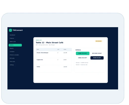 TillConnect order management screen